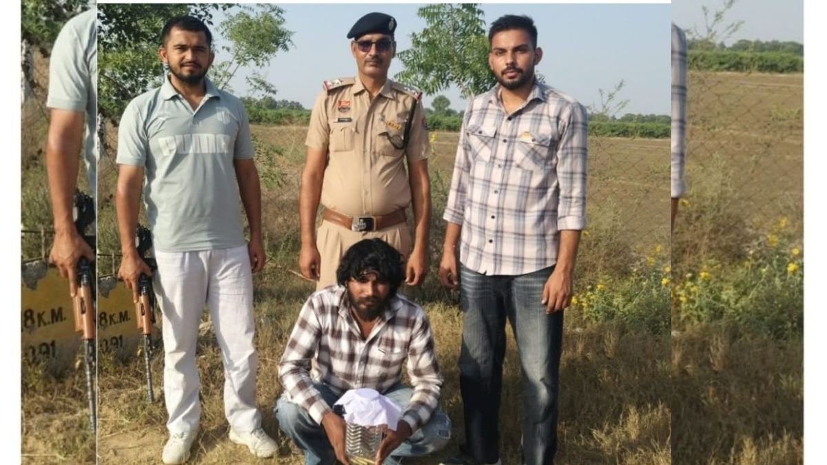 दड़बा कलां में युवक से पिस्तौल और तीन जिंदा कारतूस बरामद होने के मामले में कार्रवाई करती पुलिस टीम।